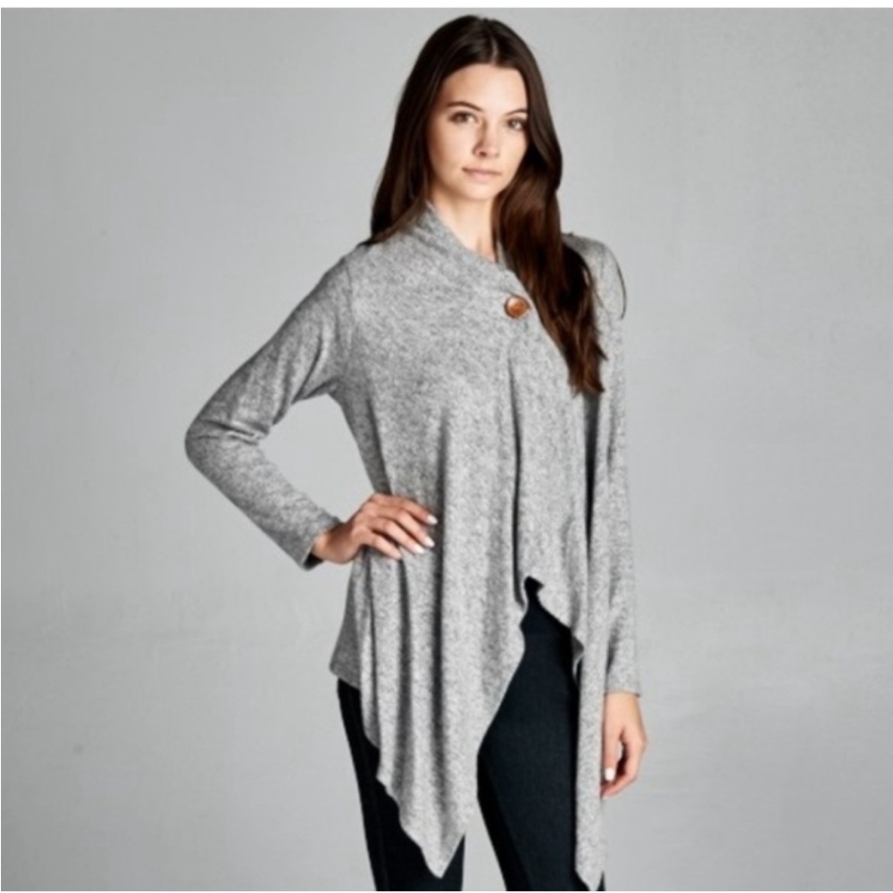 Bobeau One Button Fleece Wrap Cardigan Size Medium - Picture 4 of 11